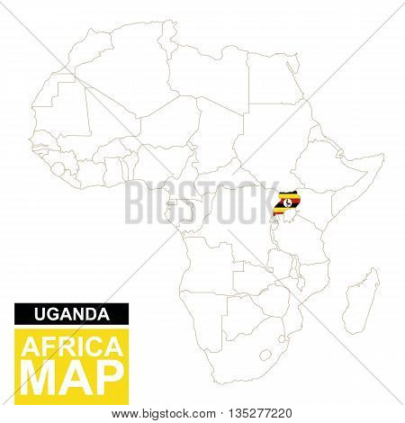 Africa Contoured Map With Highlighted Uganda.