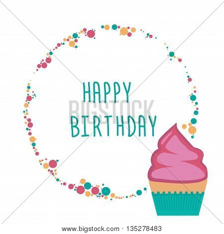 Greeting card with cupcake in the center of the circle.