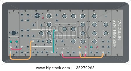 Modular synthesizer with wires. Music electronics. Vector illustration.