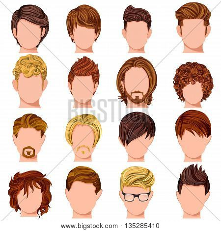 Vector design of collection of trendy mordern male hairstyle