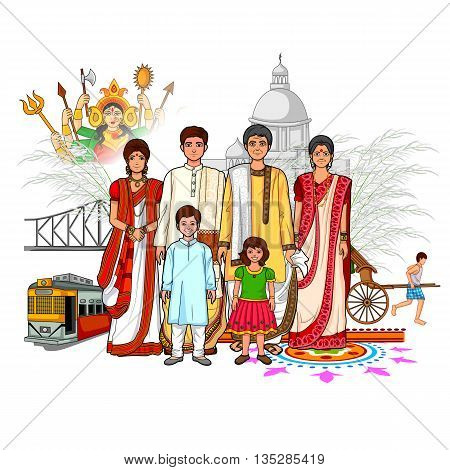 Vector design of Bengali family showing culture of West Bengal India