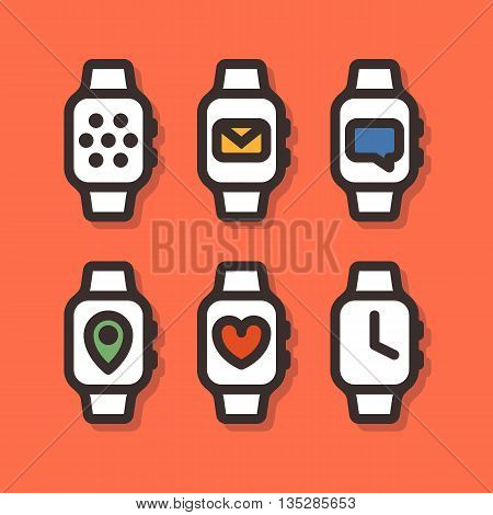 Smartwatch icons. Vector illustration of smart watches. Flat design style