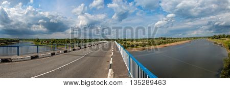 Bridge in Starorussky district Novgorod Region on the River Lovat. Panorama