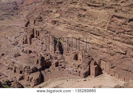 Birds eye view of Royal Tomb from High Place of Sacrifice
(Al-Madbah) viewpoint, Petra, Jordan.