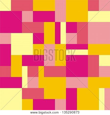 Geometric background rectangles and squares vector. Geometric background vector. Squares background vector. The patchwork or quilt. Quilt pattern vector. Pixel art. Pink-yellow color