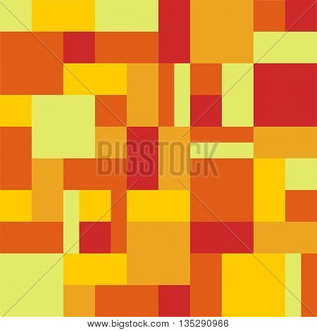 Geometric background rectangles and squares vector. Geometric background vector. Squares background vector. The patchwork or quilt. Quilt pattern vector. Pixel art. Yellow-orange color