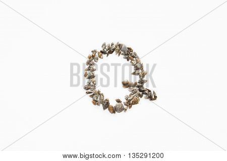 The letter Q made from small seashells