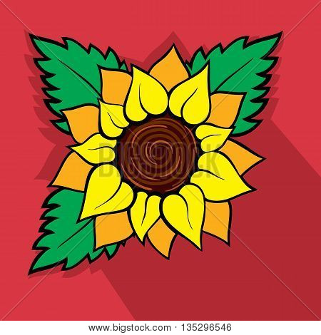 Sunflower icon with long shadow, flat style - Vector
