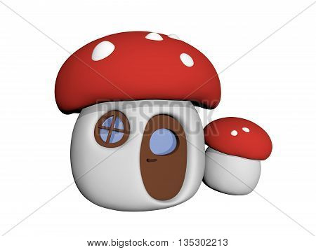 Mushroom house in cartoon style. 3D computed illustration. Isolated.