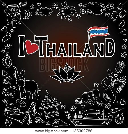 I love Thailand . Set Thai  vector icons and symbols , vector illustration