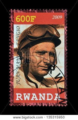 RWANDA - CIRCA 2010 : Cancelled postage stamp printed by Rwanda, that shows Fangio.