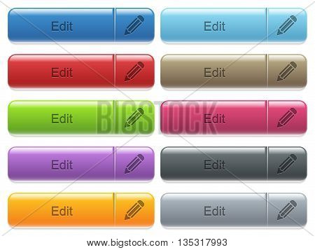 Set of edit glossy color captioned menu buttons with engraved icons