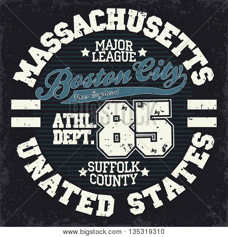 Sport wear typography emblem, Boston t-shirt stamp graphics, vintage tee print, american athletic apparel design graphic print. USA original wear. vector
