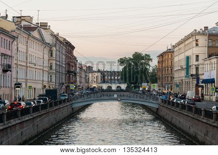 Griboyedov Canal Embankment and Flour Bridge. Peterburg