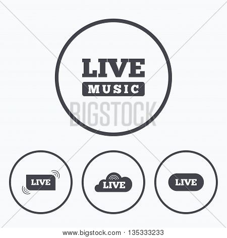 Live music icons. Karaoke or On air stream symbols. Cloud sign. Icons in circles.