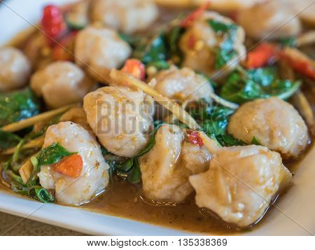 Fish ball stir fried with spicy herbs