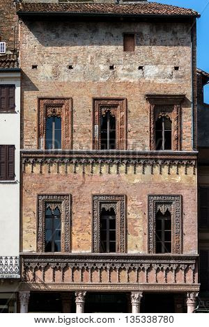 Late Gothic and Venetian style terracotta decorations of the house of the merchant Giovan Boniforte from Concorezzo built in 1455 in Mantua Italy