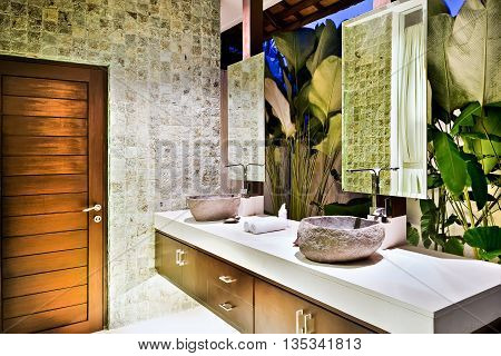 Traditional Washroom With Natural Items And Decorations