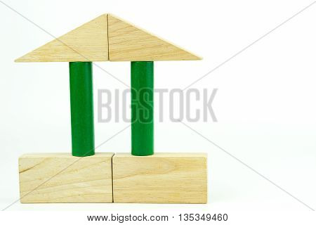 Wooden colorful bricks isolated on white background. Wooden toy building blocks