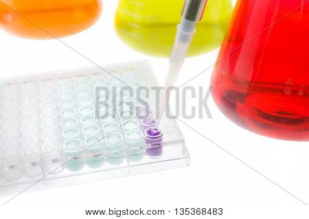 pipette test sample research test lab elisa ninety-six well plate analysis