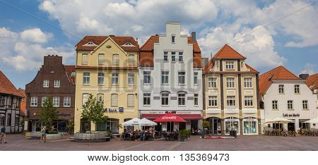 LINGEN, GERMANY - JUNE 4, 2016: Central market square with cafe and restaurant in Lingen, Germany