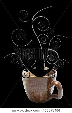 wooden pattern cup black tree fantasize on black background