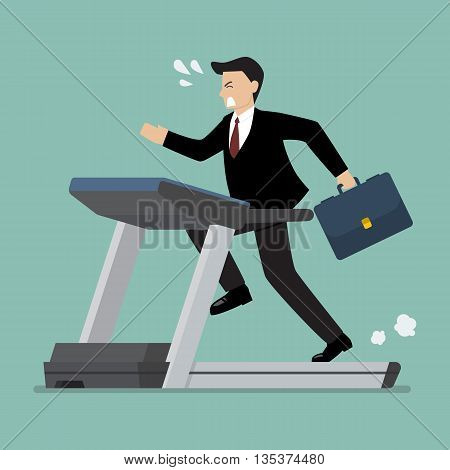 Businesswoman running on a treadmill. Business concept