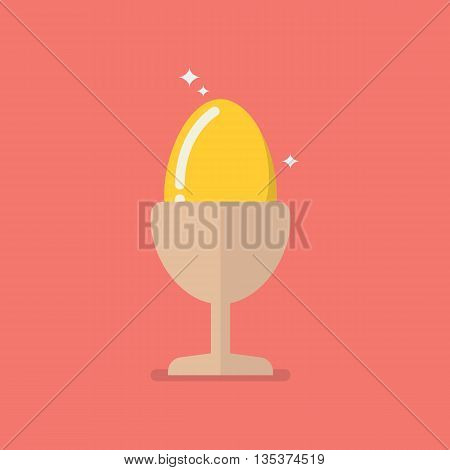 Golden egg in eggcup. flat style design