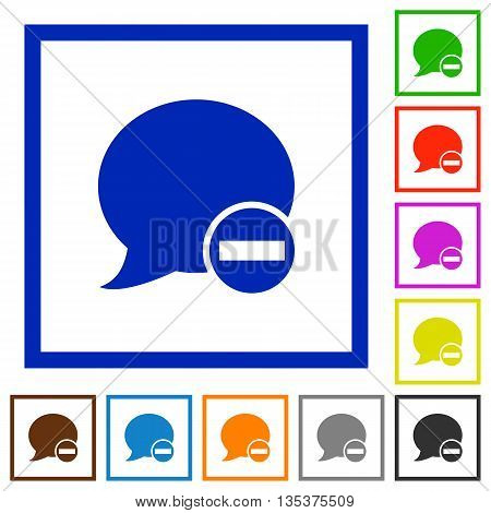 Set of color square framed Delete blog comment flat icons