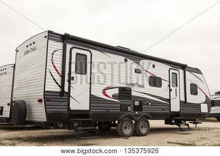 AUSTIN USA - APR 11: Dutchmen model Aspen Trail Trailer at a dealership in Texas. April 11 2016 in Austin Texas United States