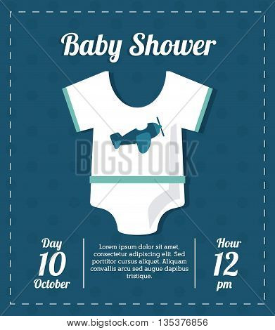 Baby Shower represented by pijama design, decorated and blue background