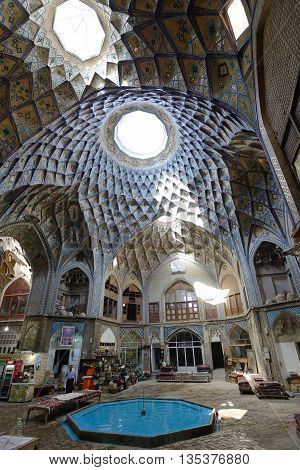 KASHAN IRAN - APRIL 20: Interior of market (Bazaar) in Kashan Iran on April 20 2015. Bazaar of Kashan is the most important tourist attraction in Kashan Iran.