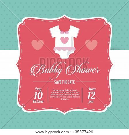 Baby Shower represented by pijama over frame design, decorated and blue and pointed background