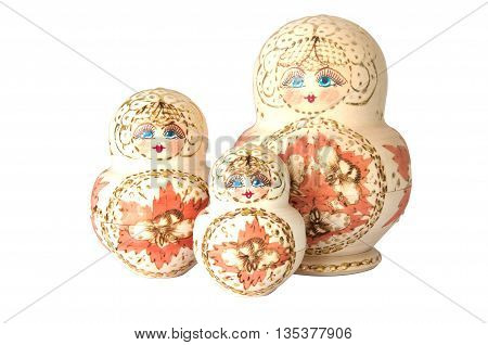 matryoshka doll on white souvenir at russian