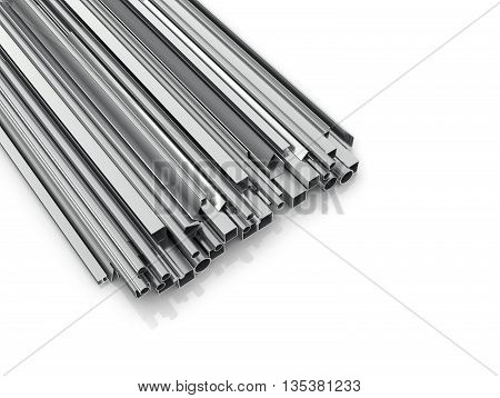 Metal products for building on a white background. Building materials. 3d illustration