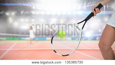 Close up of hands playing tennis on a court