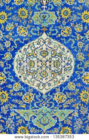 ISFAHAN - APRIL 19: detail of exterior of the Sheikh Lotfollah Mosque in Isfahan Iran on April 19 2015. Construction of the mosque started in 1603 and was finished in 1619.