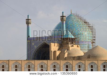 ISFAHAN - APRIL 18: Jameh Mosque and Bazaar of Isfahan Iran on April 18 2015. This is one of the oldest mosques still standing in Iran. This mosque is a UNESCO World Heritage Site.