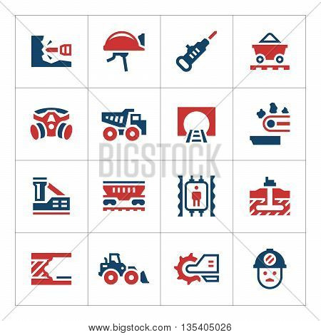 Set color icons of mining isolated on white. Vector illustration