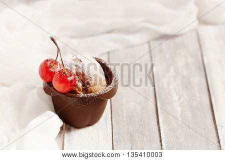 Cherry Muffin With Powdered Sugar