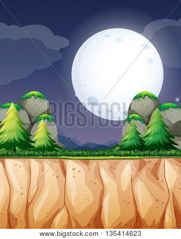Nature scene with fullmoon and cliff illustration