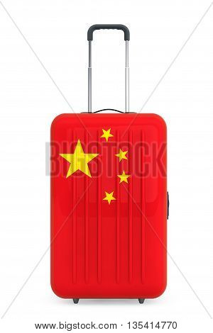 Travel to China Concep. Suitcase with China flag on a white background. 3d Rendering