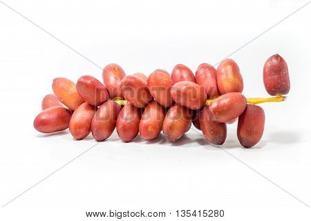 Fresh Red Dates Palm Fruit on White background.