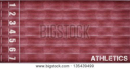 Athletics message on a white background against overhead view of race track