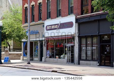 JOLIET, ILLINOIS / UNITED STATES - JUNE 3, 2015: One may have one's hair cut and styled at the Bey Shah Hair Boutique in downtown Joliet.