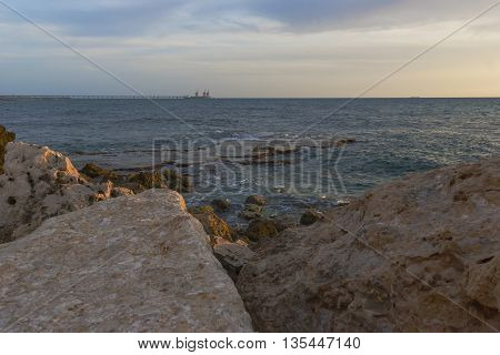 Caesarea - ancient city on the Mediterranean coast destroyed by the marine element and the time