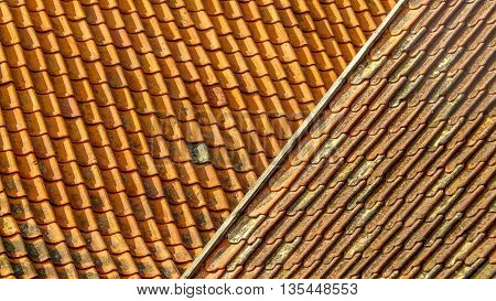 Roofs forming an interesting abstract pattern where they intersect