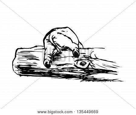 A graphical image of a funny elephant. Figure abstraction - the elephant can't climb over a log. Vector illustration on white background