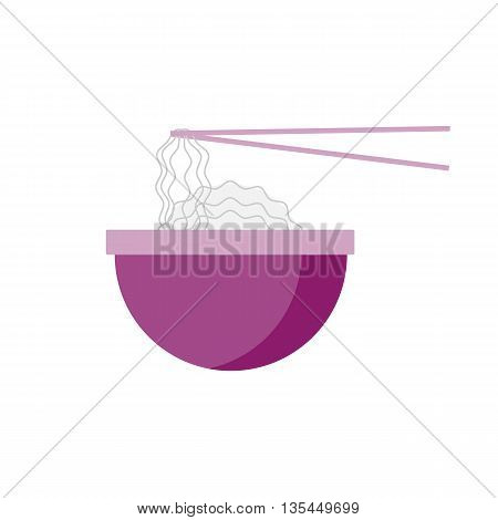 Flat noodles illustration. Street spaghetti icon. Fresh udon vector with asian sticks. Isolated rice noodles on white background. Street fast food