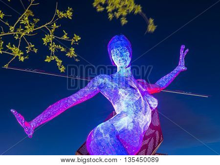 LAS VEGAS - JUNE 14 : The Bliss Dance Sculpture display at the T-Mobile park in Las Vegas on June 14 2016. The 40-foot-tall sculpture of a dancing woman created by artist Marco Cochrane.